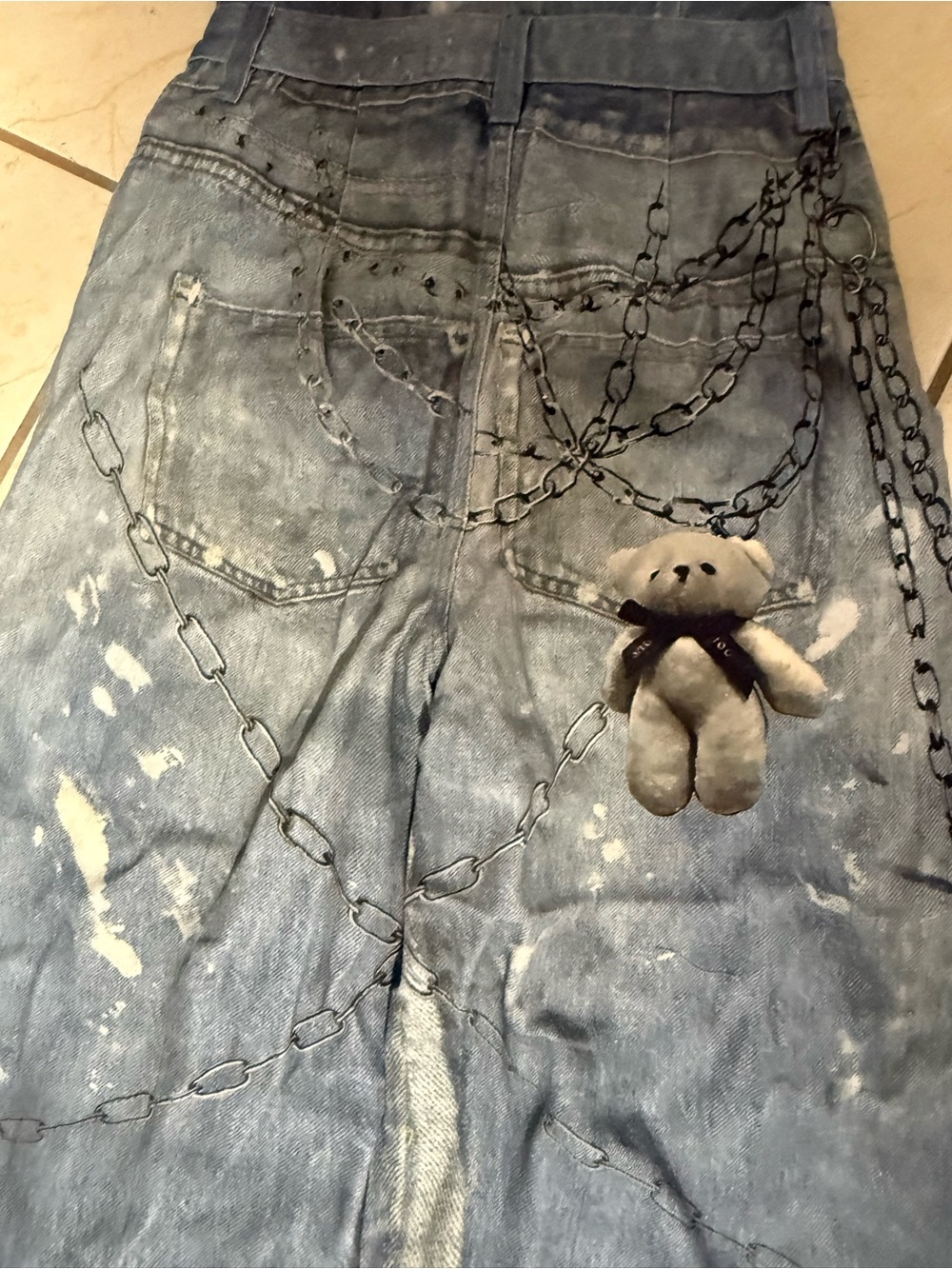 Fashion Nova Break Free strapless Graffiti Denim Jumpsuit SZ Medium - Picture 7 of 13